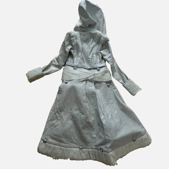 Ritual Fashion White Goat Hide Fur Huntress Coat Jacket Robe Oversize Hood 10 - Picture 8 of 16